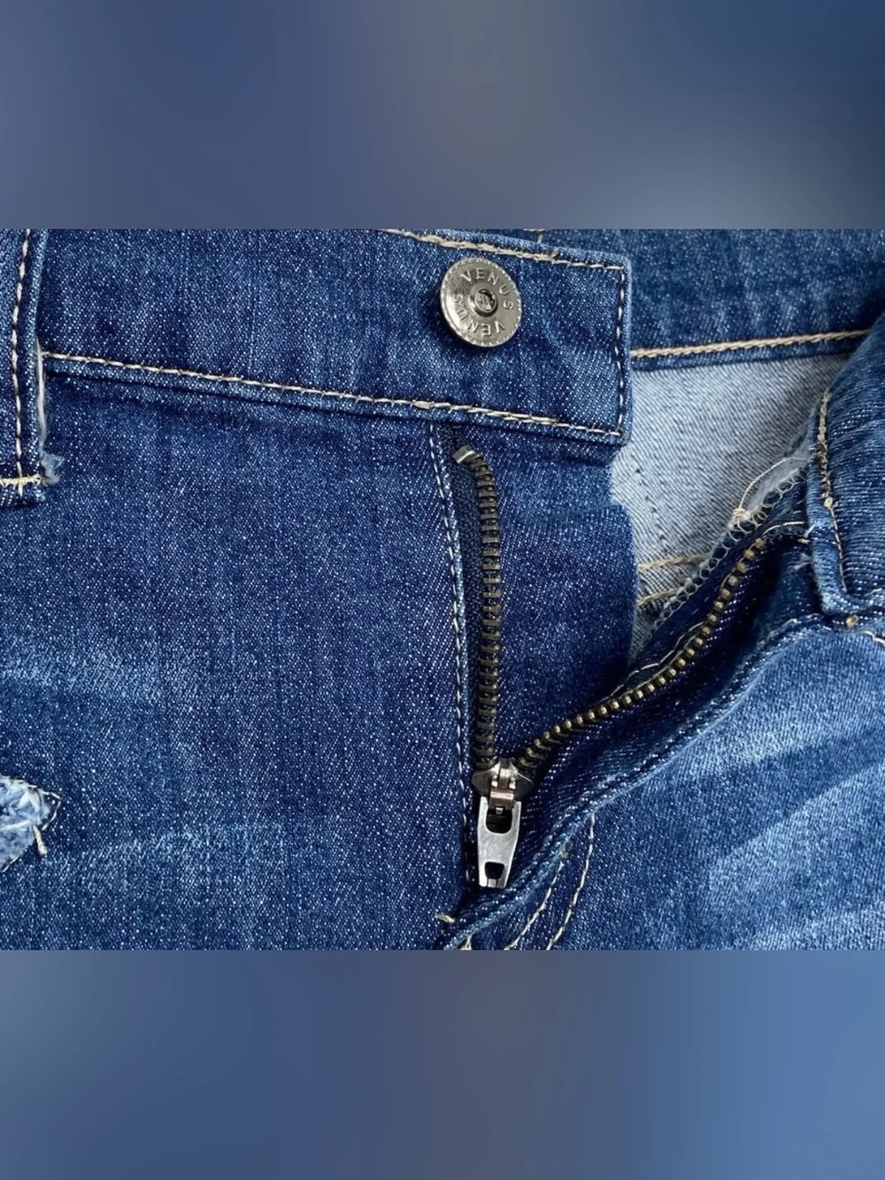 VENUS Blue Distressed Denim Shorts with Star Appliqué